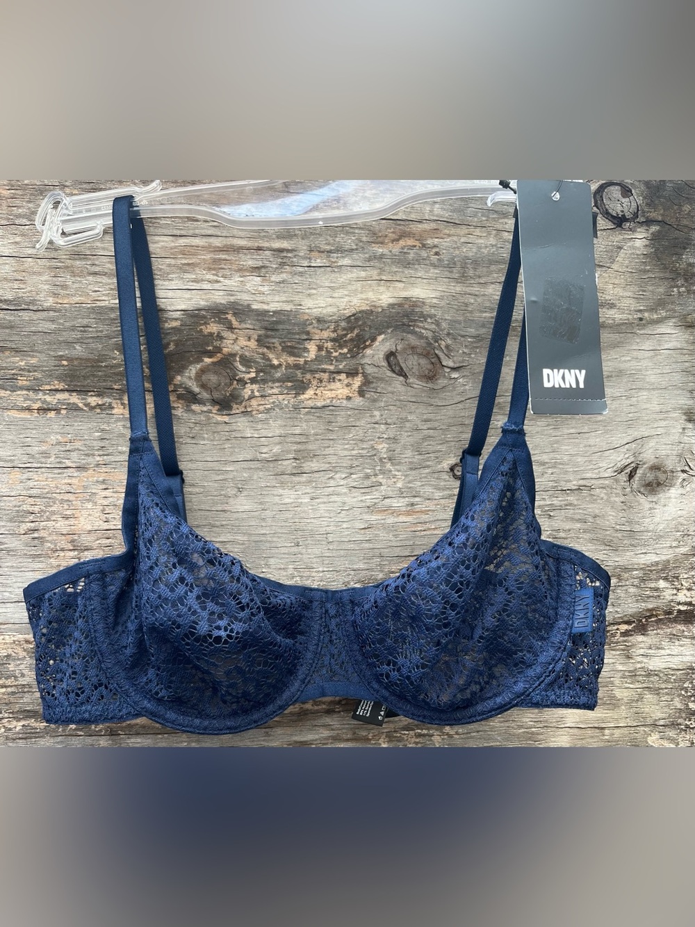 DKNY Modern Lace Sheer Unlined Demi Bra DK4019 Size 32B Dark Blue